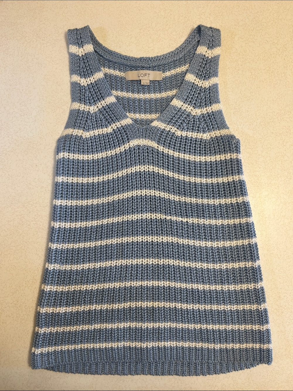 LOFT Blue & White Striped V-Neck Knit Tank